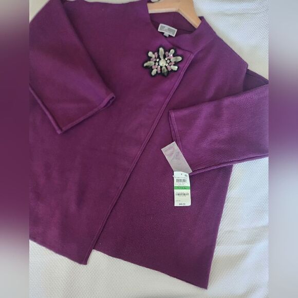 Jm Collection Purple Assymetrical Broached 3/4 Sleeve Sweater - Picture 13 of 13